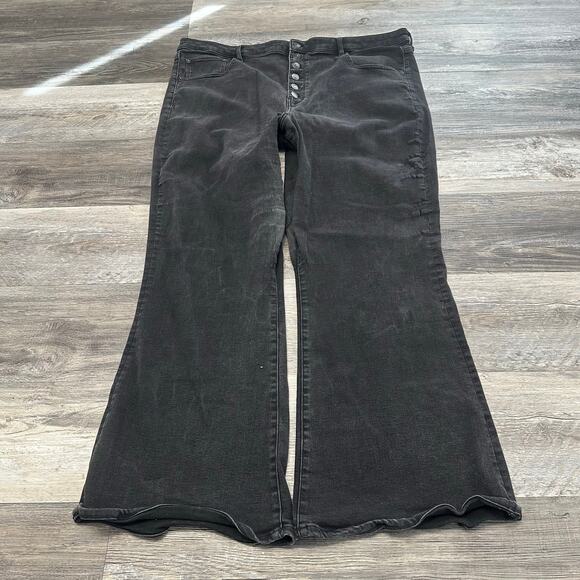 American Eagle Black Women 24 Exposed Buttonfly Wide Flare Leg Bell Jeans 42" - Picture 3 of 14